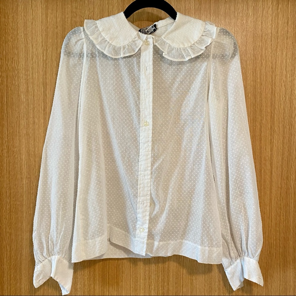Sheer Peter Pan Ruffle Collar Polka Dot Vintage Blouse